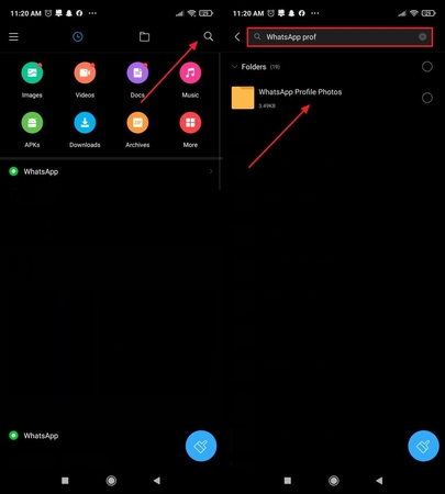 캐시에서 WhatsApp 프로필 사진 찾기
