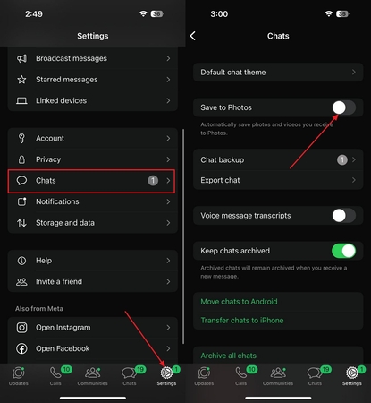 在WhatsApp上開啟儲存到相片功能