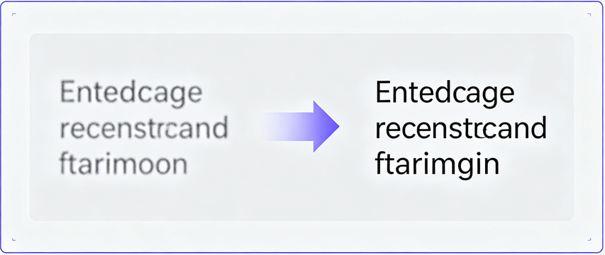 Before and after comparison of blurry and clear text in an AI-generated image