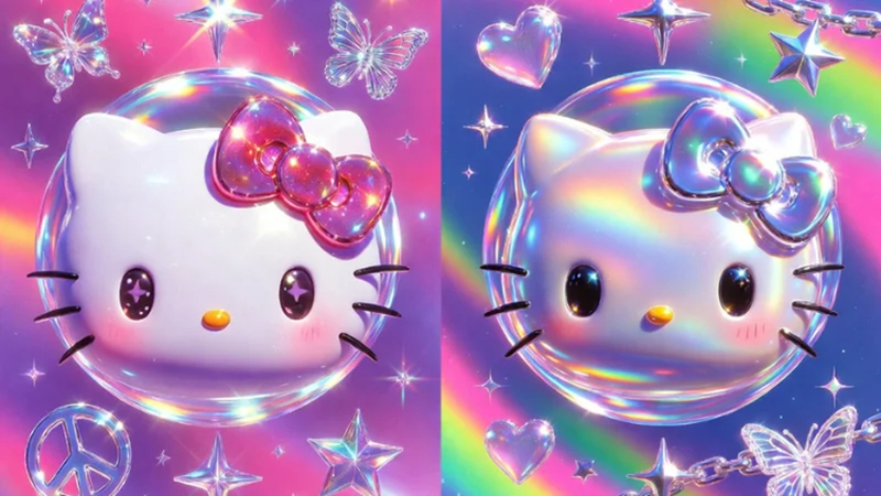y2k hello kitty pfp with glitter and neon