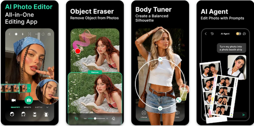 YouCam app retouching facial details on a student profile photo.