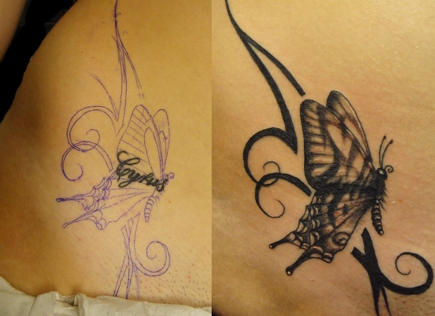 ideias de cobertura de tatuagem com borboleta