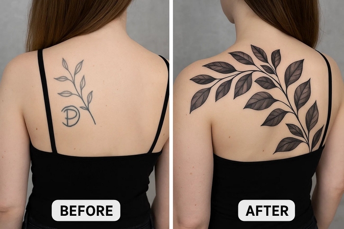 designs fáceis de tatuagem de cobertura com folhas