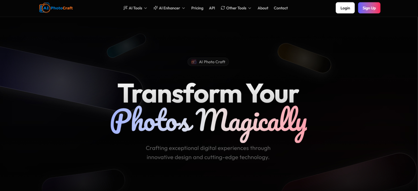 homepage screenshot of ai photocraft
