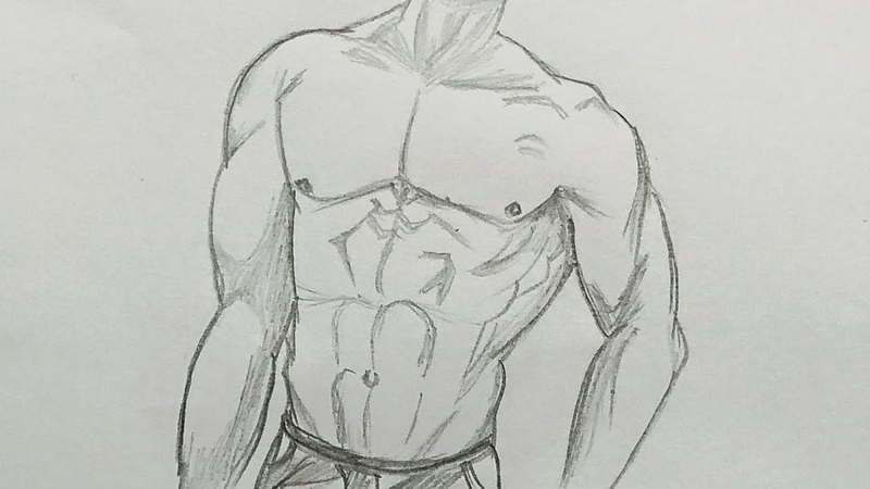 boy with six-pack abs, muscular anatomy boy drawing