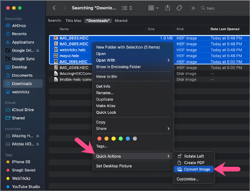 파인더에서 이미지 변환