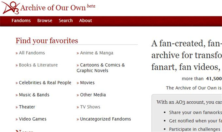 fanfiction website archive of our own