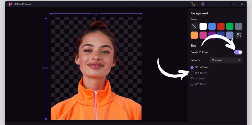 choose id photo size with hitpaw photo ai