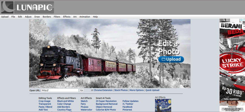 homepage screenshot of lunapic image saturator
