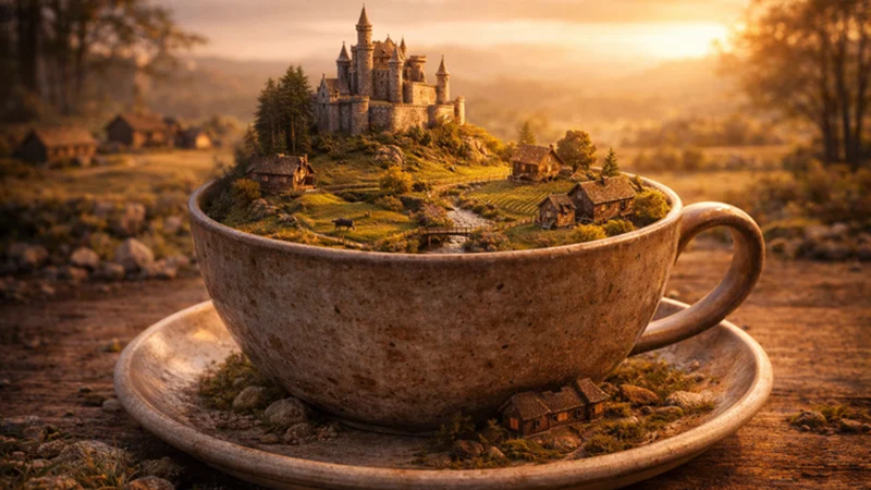 miniature world in a cup medieval castle