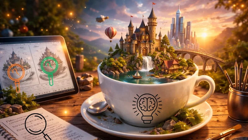 miniature world in a cup with a detailed tiny scene