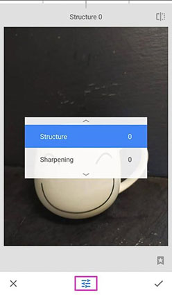 Ajuste de estrutura e nitidez no Snapseed para desembaçar fotos