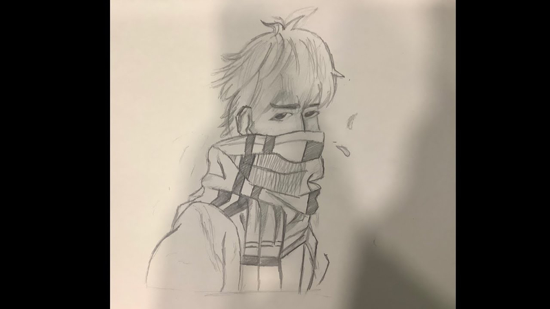 winter boy wearing a scarf and jacket, cozy boy drawing idea