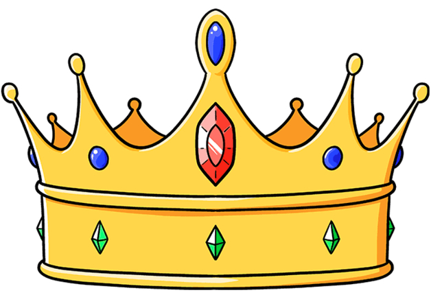 fully colored queen crown with golden metal and bright gemstone colors