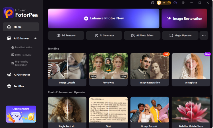 open HitPaw and select enhance photos now