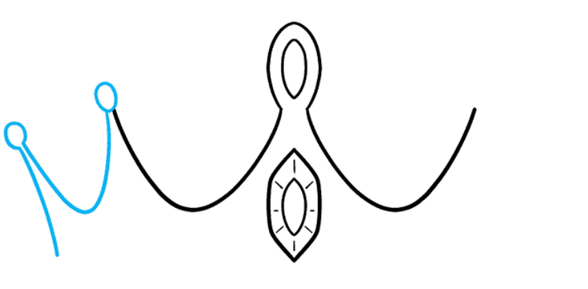 small oval and extended curved line forming the left outer section of the crown