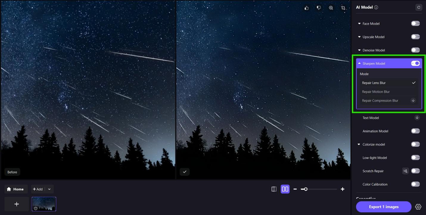 sharpen your meteor shower image