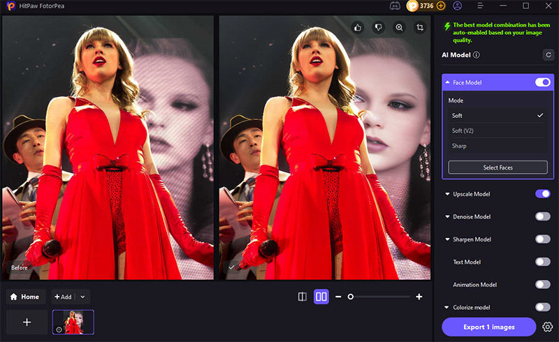 use fotorpea to enhance concert photo of taylor swift