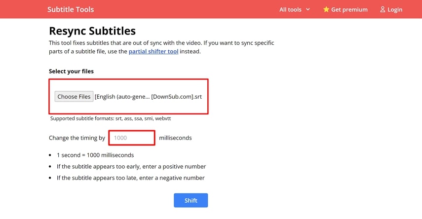 select subtitles and set timing