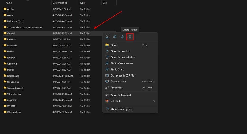 delete discord folder to clear cache