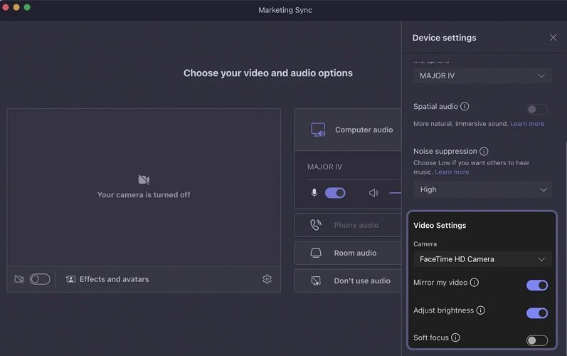 Microsoft Teams video settings for high quality