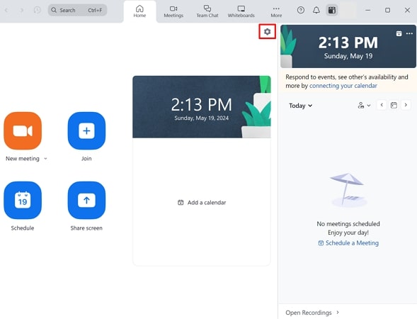 톱니바퀴에서 줌 설정 접근하기