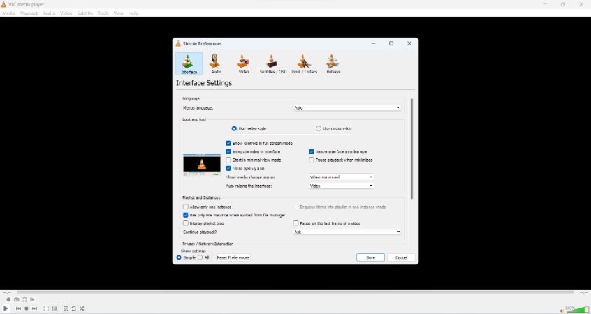 vlc preference settings