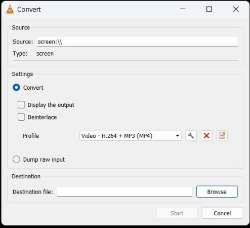 vlc start recording screen