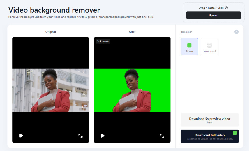AI detection and select green background effect