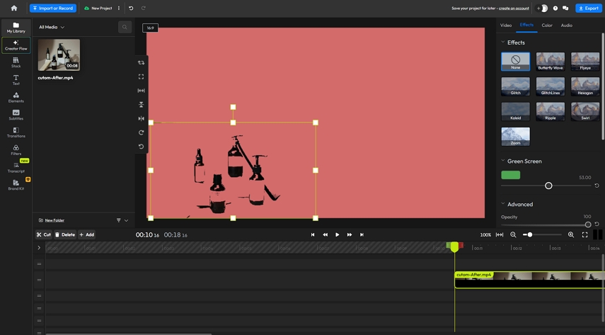 remove video background in flixier