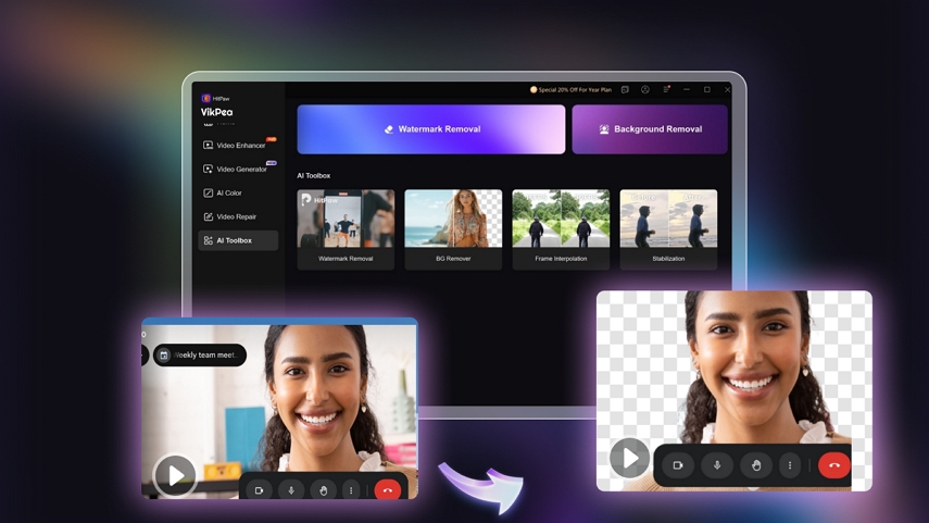hitpaw remove google meet video background with AI