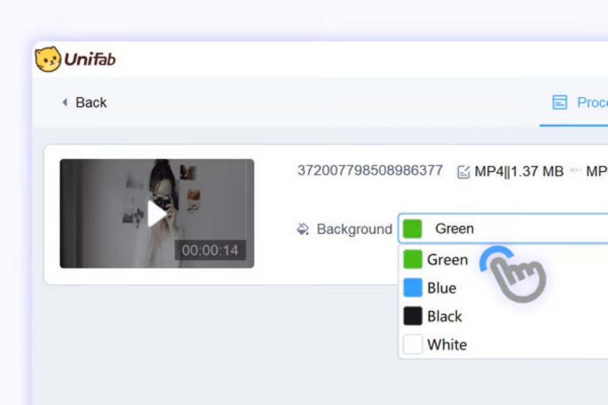 import video and select background color in unifab
