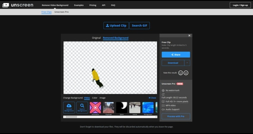 remove video background unscreen export video