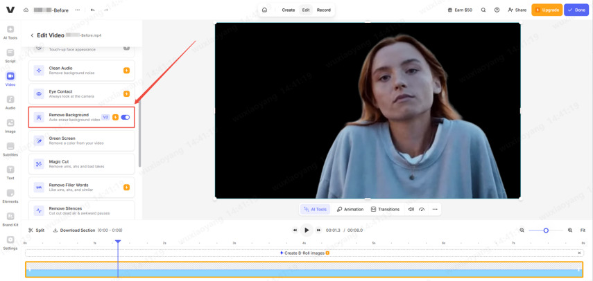 select Veed remove background feature