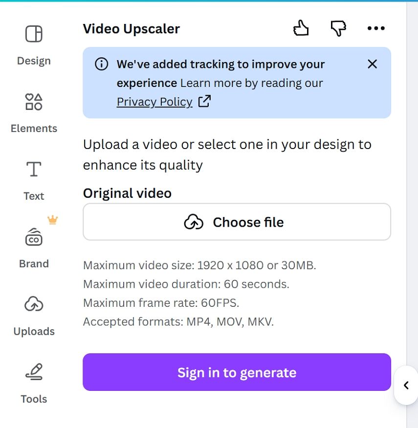 upload video to canva video upscaler