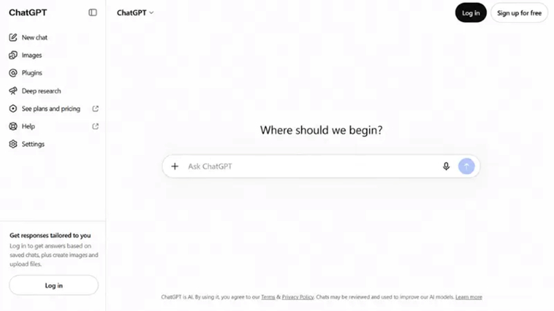 chatgpt homepage with an empty prompt box