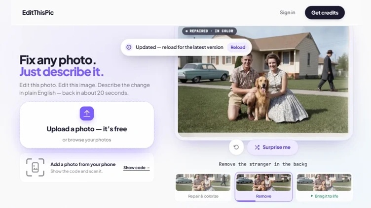 editthispic ai photo editing interface overview