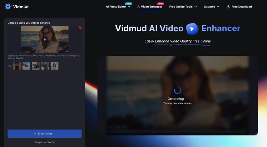 enhance video with Vidmud