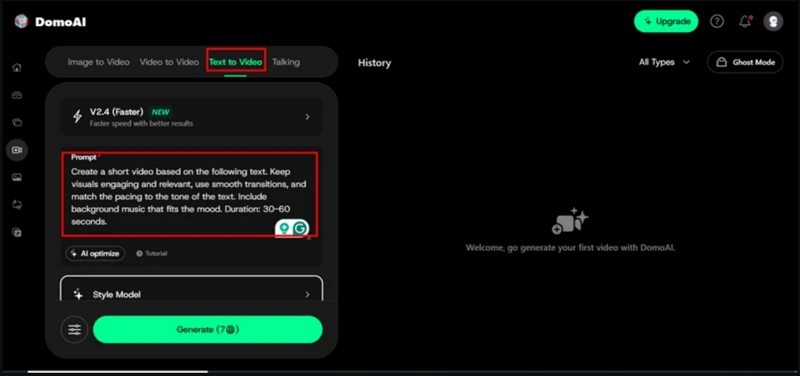 enter text prompt domoai