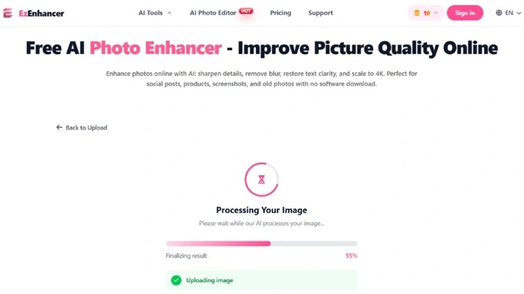 ezenhancer ai automatically processing a blurry image