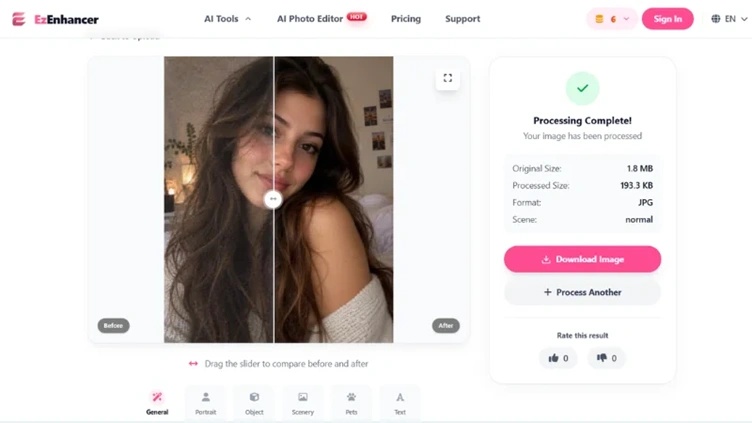 ezenhancer ai before and after photo comparison