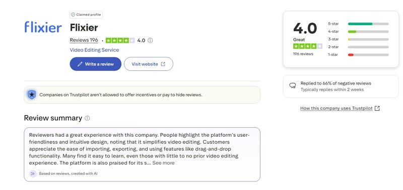 flixier video enhancer trustpilot review