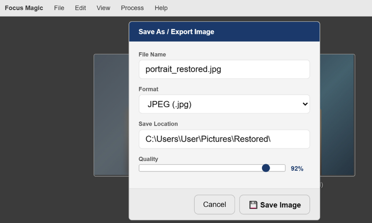 export image from focus magic