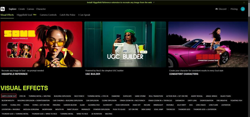 Higgsfield AI video generation interface
