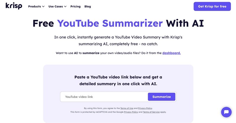krisp youtube video summarizer