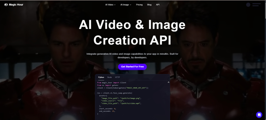 homepage screenshot of magic hour ai api