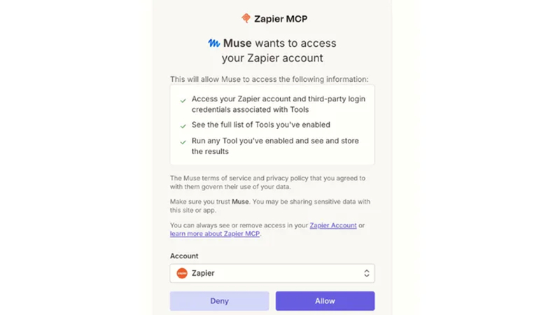 permission request for connecting an app