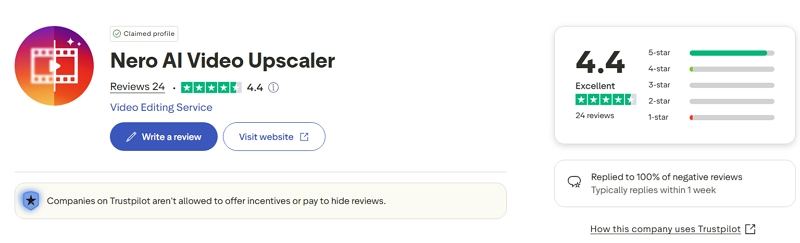 nero ai upscaler trustpilot review