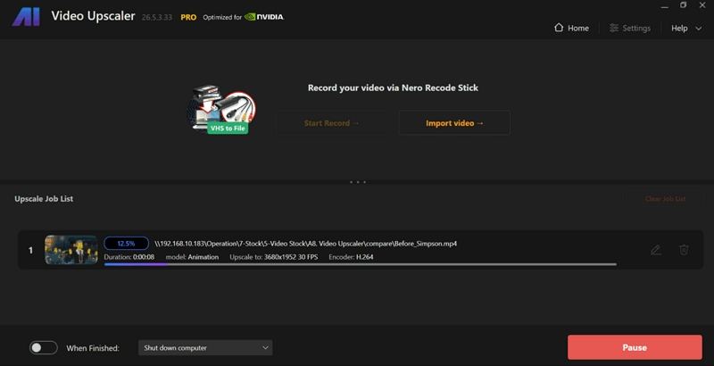 nero ai video upscaler processing