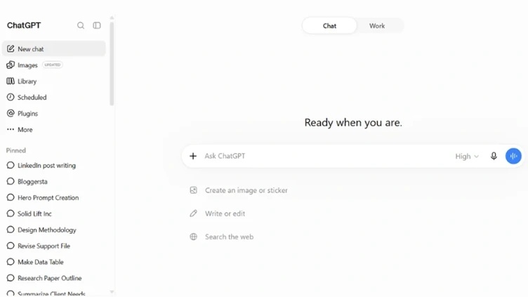 خيار الصور المعروض في الشريط الجانبي الأيسر لـ ChatGPT